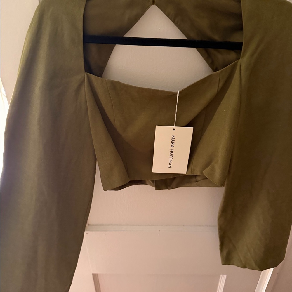 Mara Hoffman Olive Green Long-Sleeve Crop Top